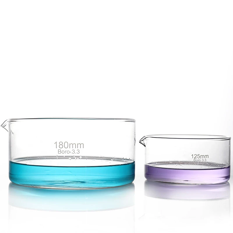 Glazen Kristalliseerschaal Platte Bodem Verdampingsschaal 60 80 90 100 125 150 180Mm Hoog Borosilicaatglas Laboratoriumgebruik