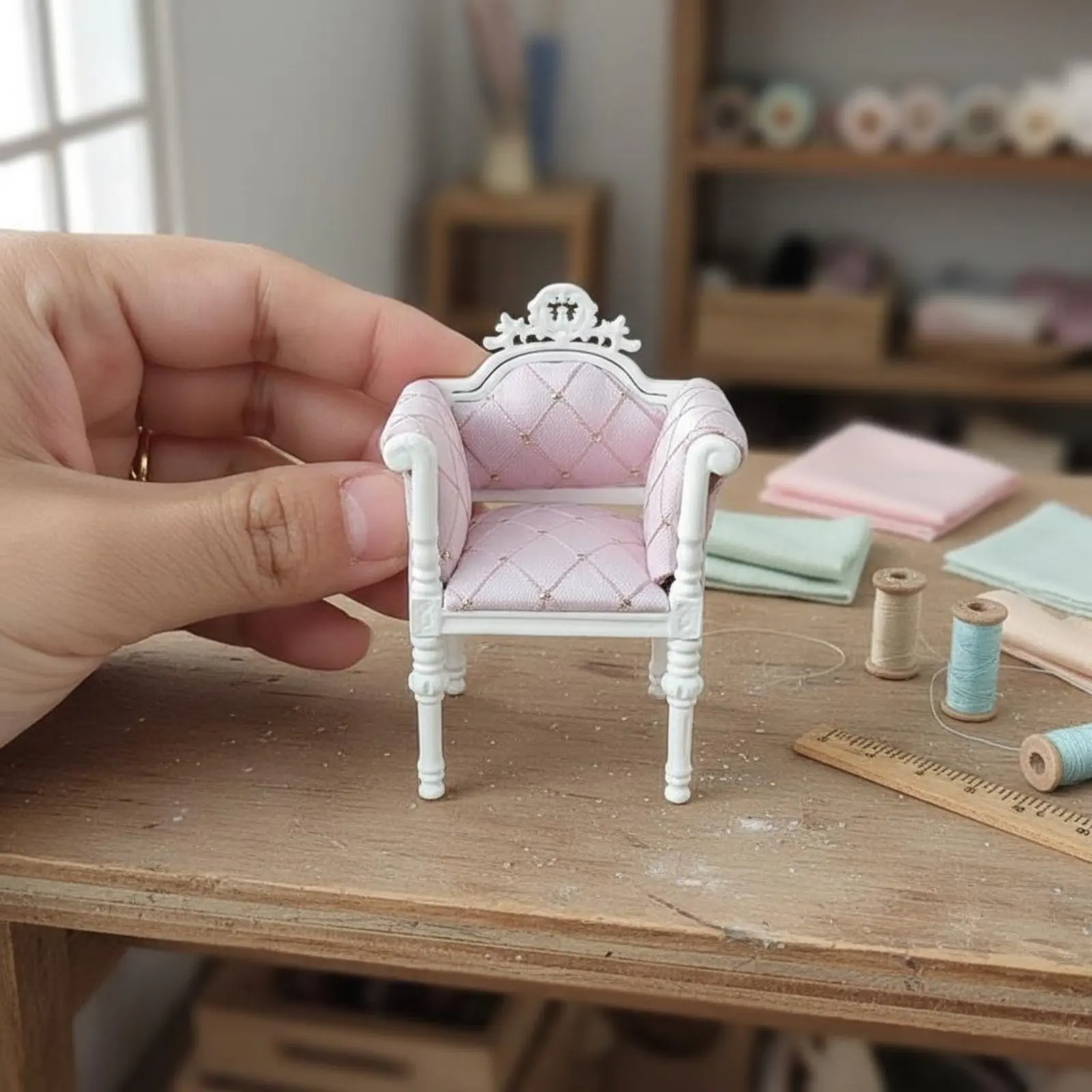 

Dollhouse Living Room Chair Handmade Miniature Period Loveseat 1:12 Scale European Sofa Collectible Model for Collectors