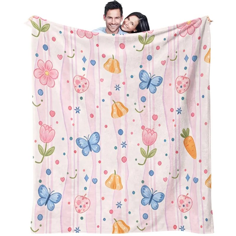 Cartoon Butterfly Fruit Blanket Flannel Throw Warm Gift Blanket HD Print Girls Sofa Bedroom Nap Cover