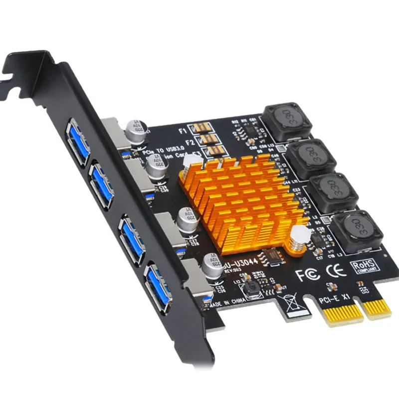 PCIe to USB 3.0 GEN High Speed 4 Ports Expansion Card，Express Internal USB 4 Hub Converter for Desktop PCS,USB-A  Riser Card