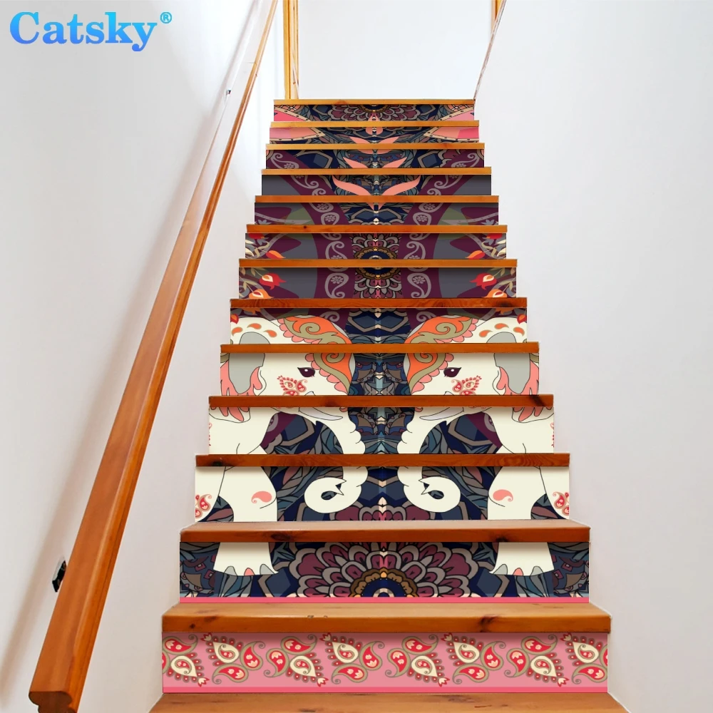 

Ethnic Style Printstyle,Mandala,6pcs 13pcs/Set Stair Floor Stickers Waterproof Removable Self Adhesive Diy Stairway Decals