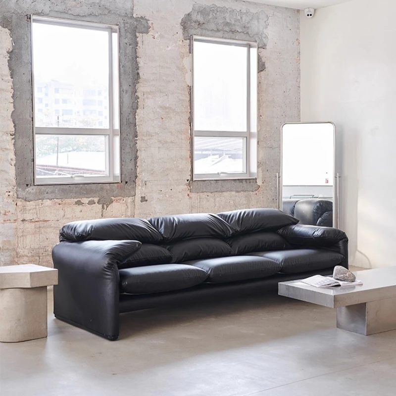 

Italian minimalist small apartment living room medieval straight row leather sofa