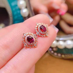 Exquisite Sterling Silver Garnet Stud Earrings 4mm*5mm Natural Garnet Earrings Allergy Free 18K Gold Plated 925 Silver Jewelry