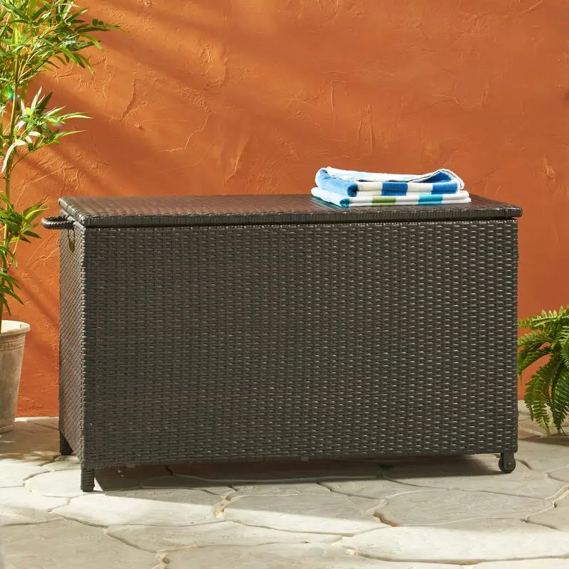 

Wicker Cushion Storage Box Outdoor Seating Solution Durable Weather-Resistant Garden Organizer Storage Solution for Pillows