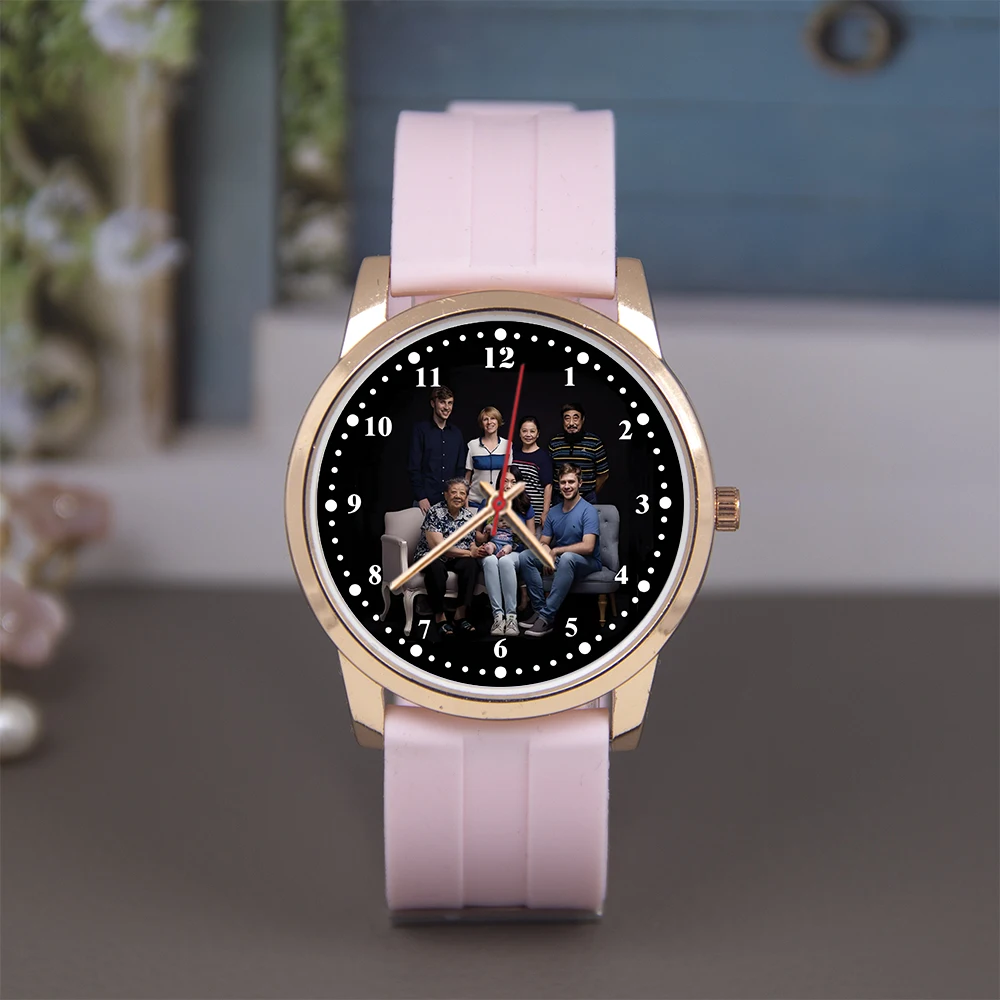 هدية رائعة 45/38 مللي متر ساعة يطبع شعار الصورة أسود فضي روزجولد حركة الكوارتز سبيكة حالة الصلب سيليكون حزام من الجلد