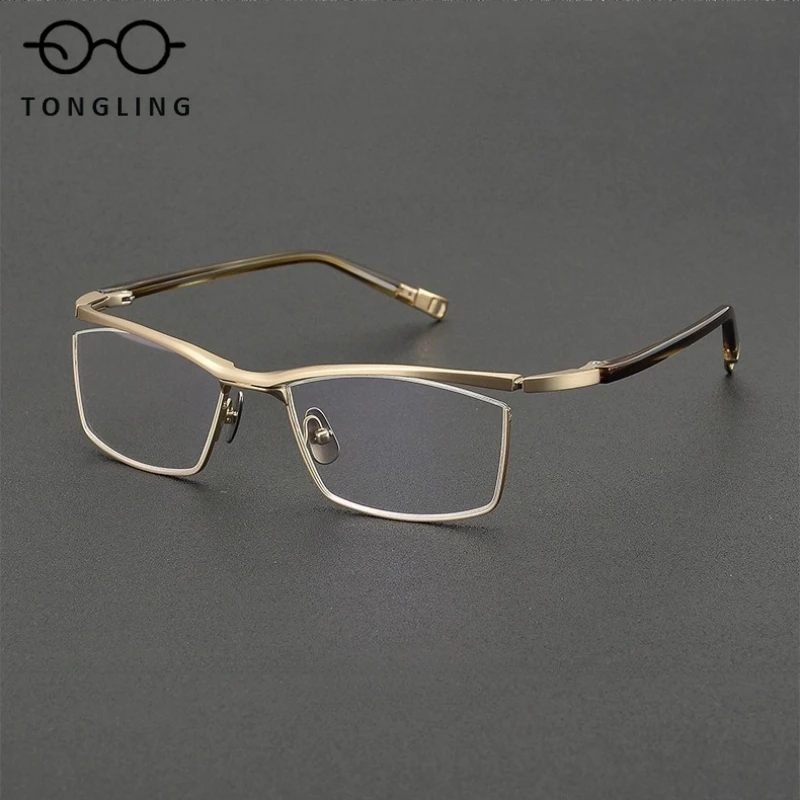 Marco de gafas de titanio puro ultraligero para hombre, placa cómoda, patas de espejo, se puede ajustar con lentes recetados, moda