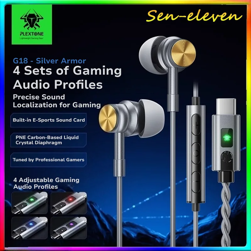 

PLEXTONE G18 Silver Armor Pro Gaming Headphones - 6 Customizable Sound Modes, Precision Sound Localization