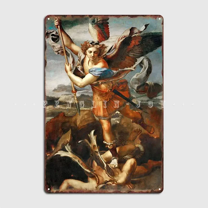 St Michael Vanquish Satan Metal Sign Cinema Garage Party Customize Garage Decoration Tin Sign Poster