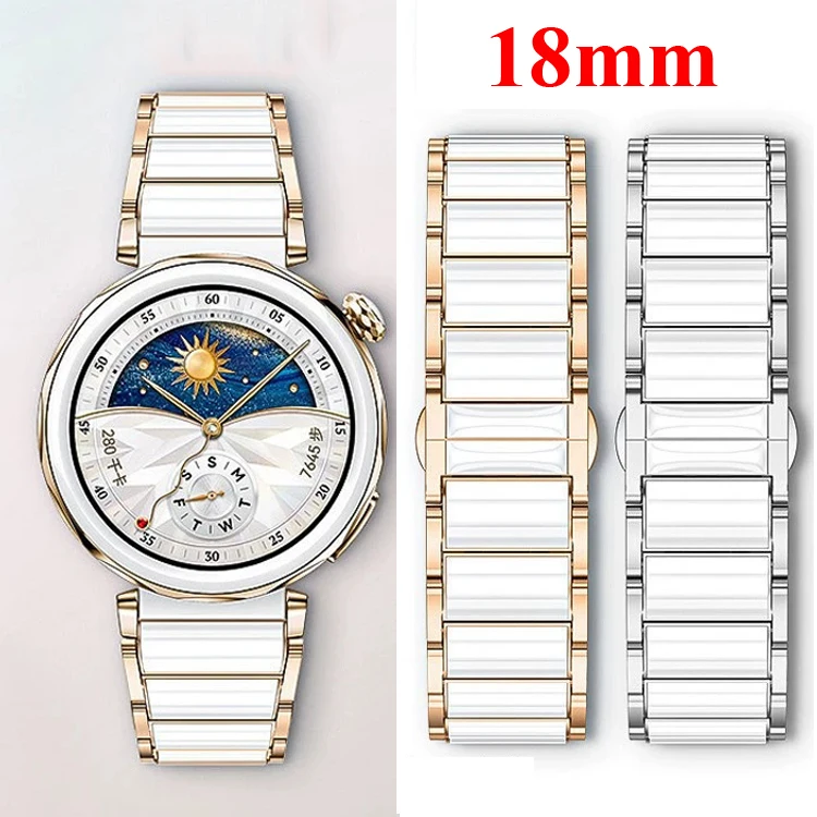 18mm Ceramic Strap for Huawei Watch GT6 41mm GT5 Pro 42mm Butterfly Buckle Wristband for Huawei Watch 5 GT6 GT5 GT4 41mm Band