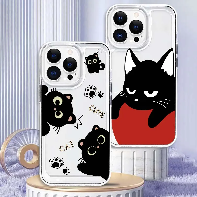 

Anime Black Cat Cute For Apple iPhone 17 16e 16 15 14 13 12 11 Pro Max Plus Mini TPU Soft Transparent Phone Case