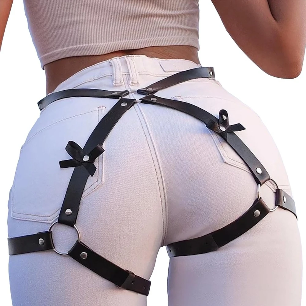 

Women Fashion Belt Street Style for Women Cool Punk Rock PU Leather Belt with Leg Jeans Decorative Belt Goth Clothing Accessory