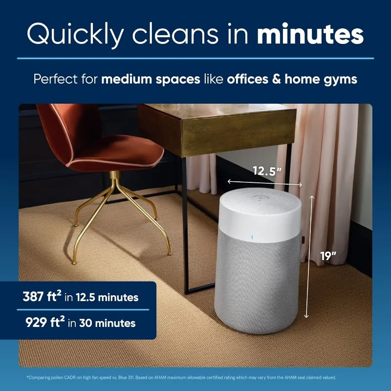 BLUEAIR Air Purifiers for Medium Rooms, Bedroom, Kitchen, Cleans 1,858 sqft in one hour, HEPASilent Smart Air Cleaner