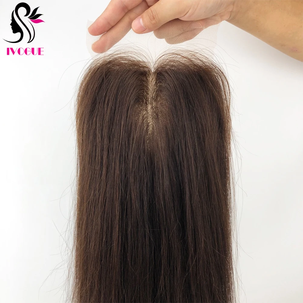 Dark Brown Human Hair Lace Closure Silk Base 5