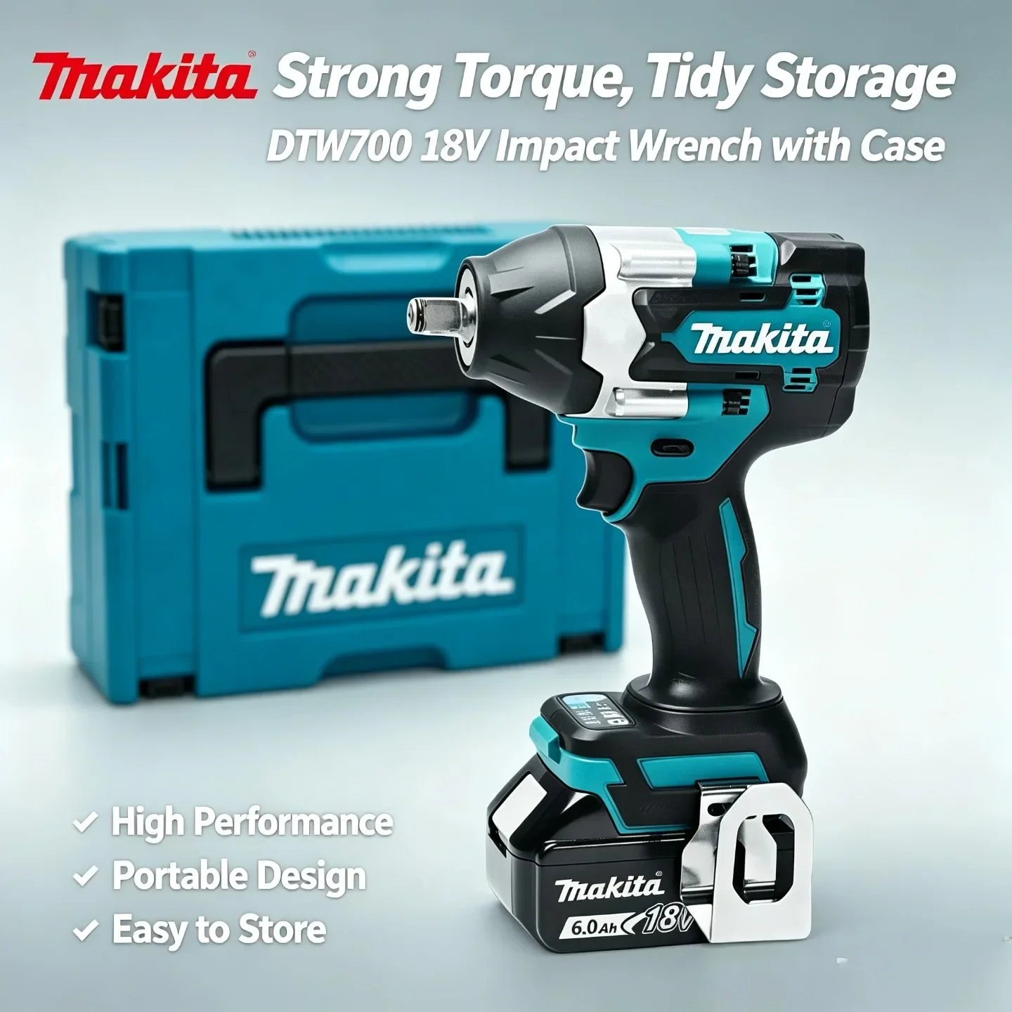 Akku-Schlagschrauber Makita DTW700 18V Bürstenloses Design 1000Nm Variable Geschwindigkeit Auto-Stopp-Funktion Langlebig Hohe Effizienz, 18V 6Ah Akku