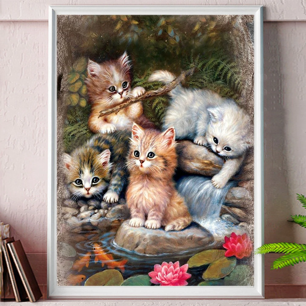 Animal Cat DIY Embroidery 11CT Cross Stitch Kits Craft Needlework Set Printed Canvas Cotton Thread Home Decoration   Sale