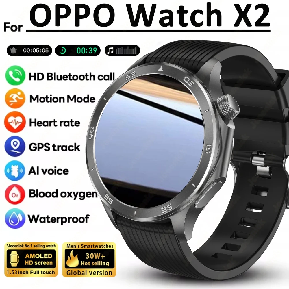 

New OPPO WATCH X2 MAX Men GPS Track Compass Smart Watch AMOLED HD Screen Bluetooth Call Heart Rate IP68 Waterproof Smartwatch