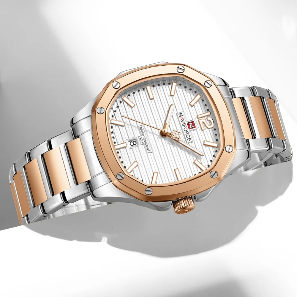 Naviforce 9243 Orologi semplici da uomo cinturino in acciaio impermeabile sportivo casual militare nuovo orologio da polso uomo orologi con calendario al quarzo