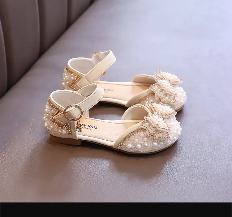 Mädchen-Sandalen, modische Prinzessinnen-Schuhe, Frühling, Sommer, glitzernde Perlen-Pailletten, flache Sandalen, einfache Kinderschuhe, Party, Hochzeit – Detail 13