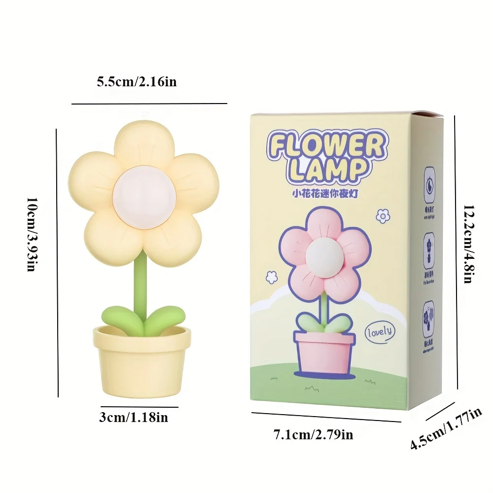 1pc Small Flowers Desktop Decoration Night Light Table Lamp with 3 Button Coin Cell batteries