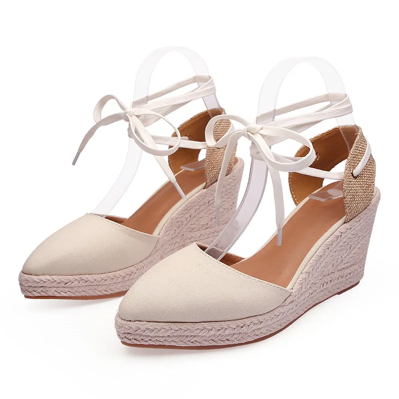 Large Size Comfort Shoes for Women Luxury Sandals Strappy Heels Espadrilles Platform Clogs Wedge Med Big Fashion Closed Lace Up