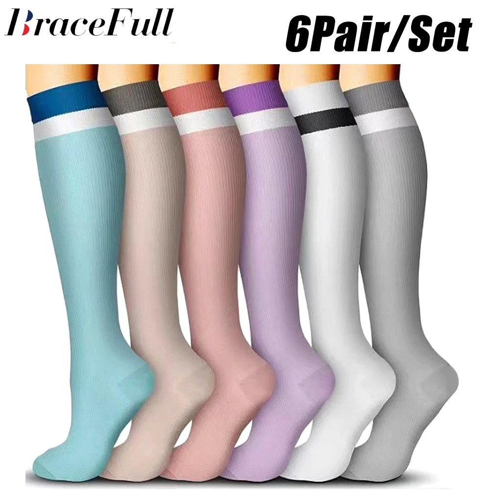 6 Pairs New Compression Stockings Varicose Veins Medical Nursing Blood Circulation Pregnancy Edema Diabetes Knee High Socks