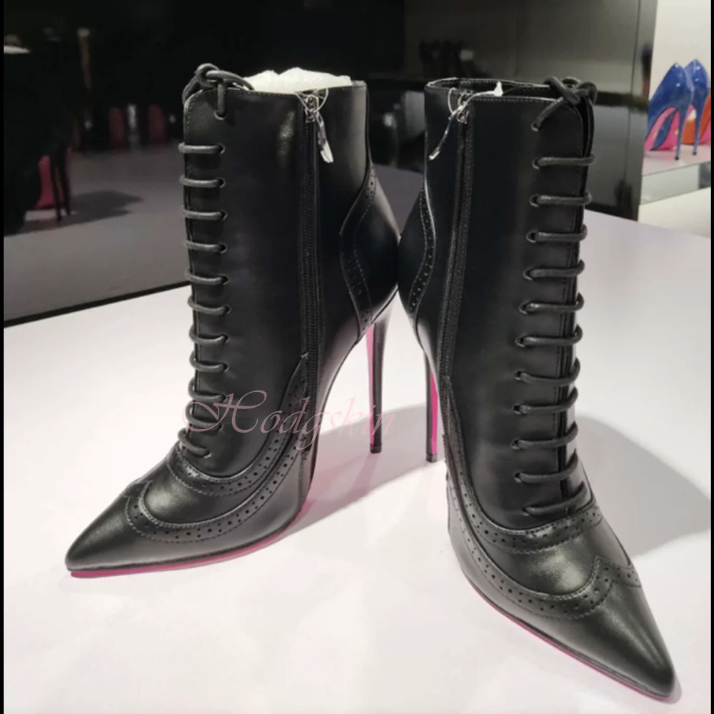 Stivaletti stringati nuovo stile Teo a punta stampato tacchi alti sottili cerniera laterale stivaletti donna scarpe Sexy autunno inverno Designer