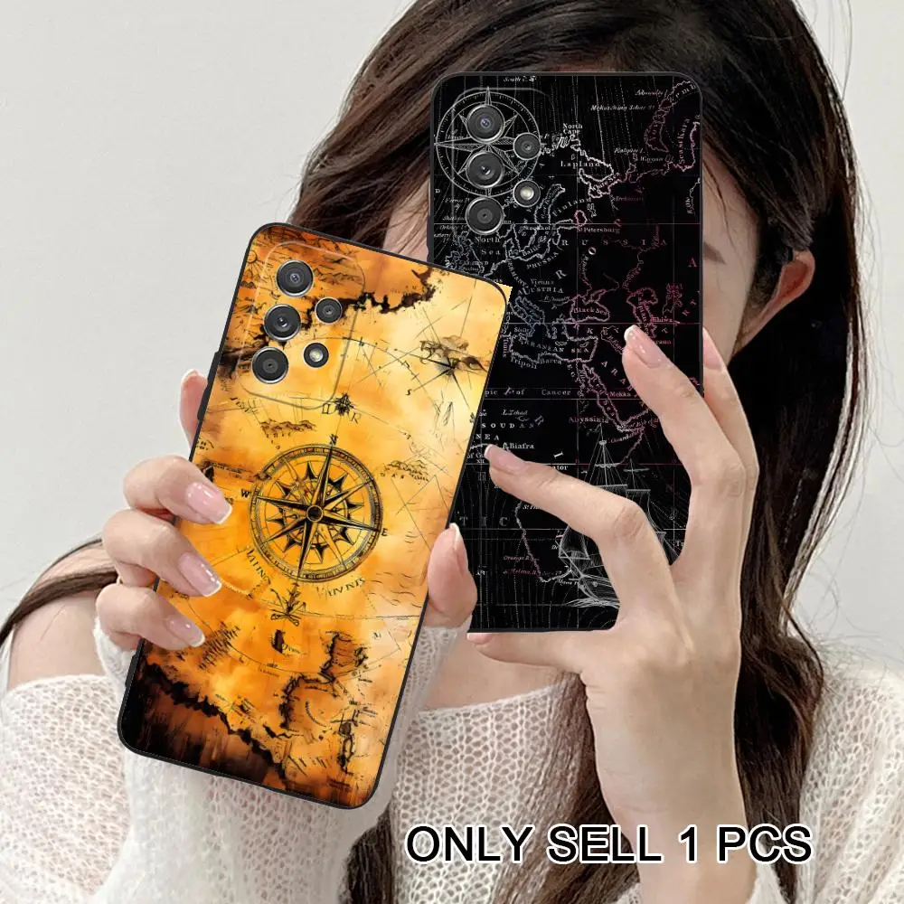 Compass Map Voyage Phone Case for Samsung Galaxy A26 25 24 23 22 21 17 16 15 14 13 12 11 5G Soft TPU Shockproof Cover