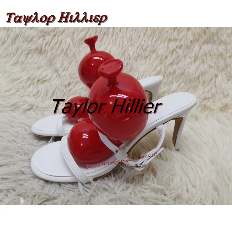 Balloon Decorated Sandals 2023 New Retro Red Round Toe High Heel Sandals Casual Fashion Party Spring Plus Size Women\'S Shoes