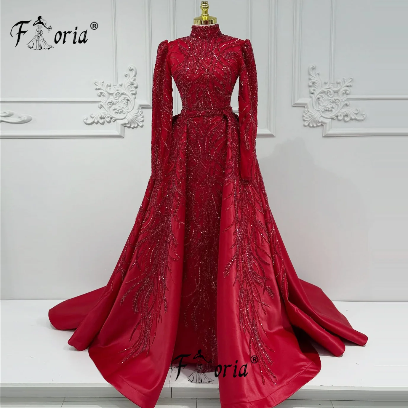 

Two Pieces Red Dubai Women Wedding Dress Sparkly Beads Emboidery Mermaid Wedding Event Gown Long Vestidos de gala Elegant 2025