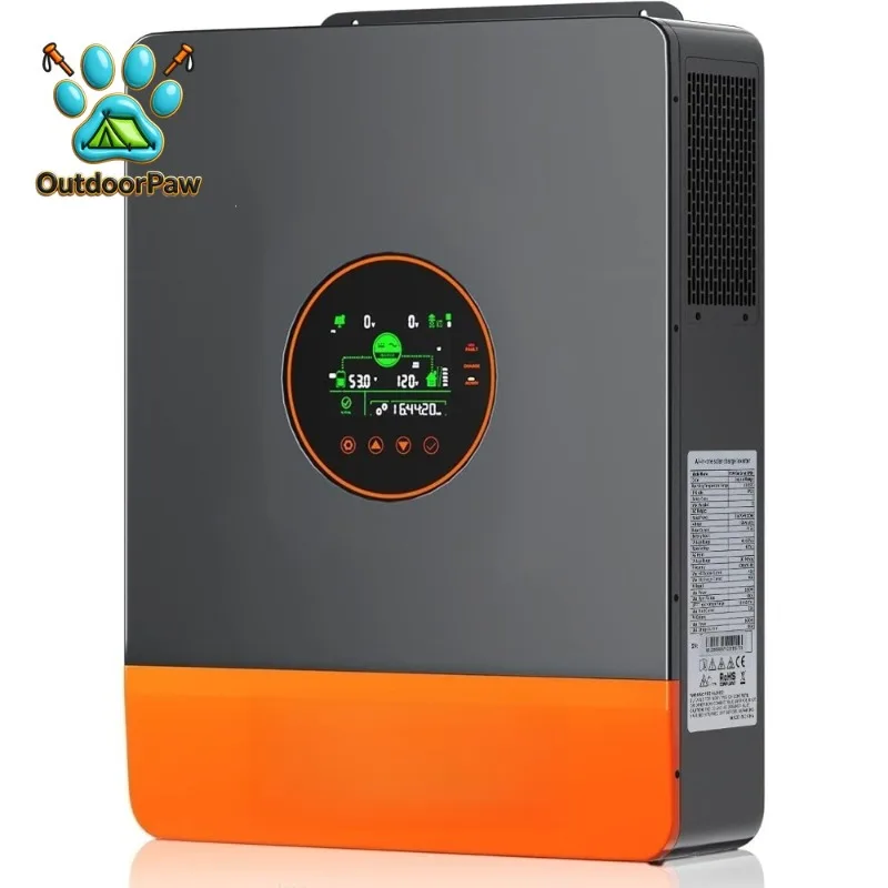 5200W Hybrid Solar Inverter 48V DC to 110V/120VAC, Split Phase Inverter with 100A MPPT Controller, Max. PV Input 6KW 500VDC