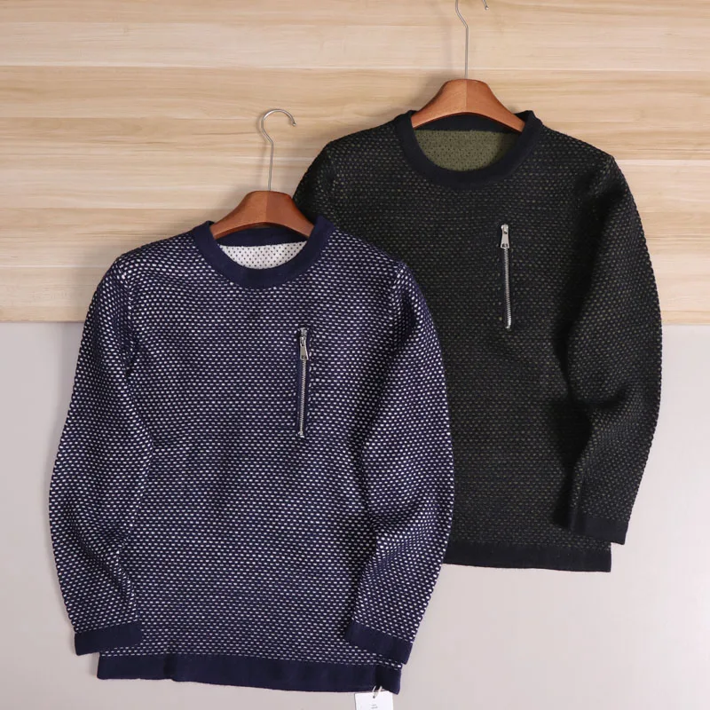 

Thiened Men's Knitted Sweater Casual Sle round Ne Warm And Skin-friendly Lyocell Cotton Blend Winter Pullover with Zipp...