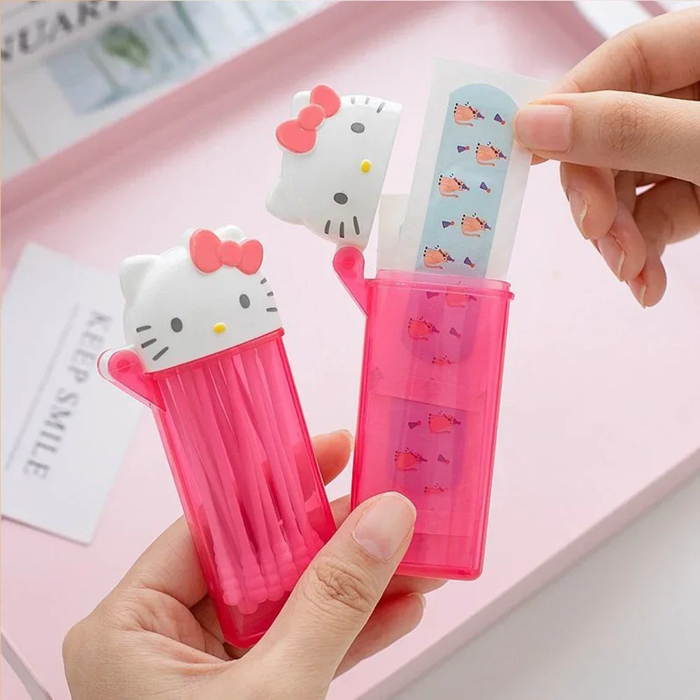 Sanrio Hello Kitty Storage Box Kawaii Cute Anime My Melody Toothpick Cosmetic Swab Storage Box Portable Travel Mini Container