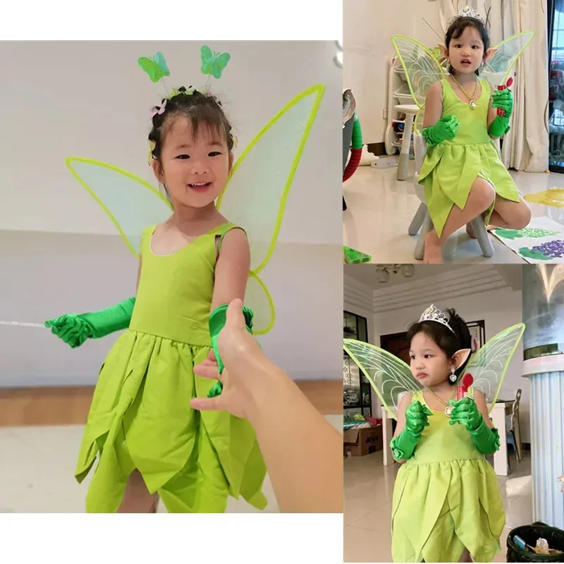 

Anime Cosplay Girls Flower Fairy Dress Up Kids Princess Dress With Wings Halloween cosplay Costume Elves Party Tinkerbell T 72th