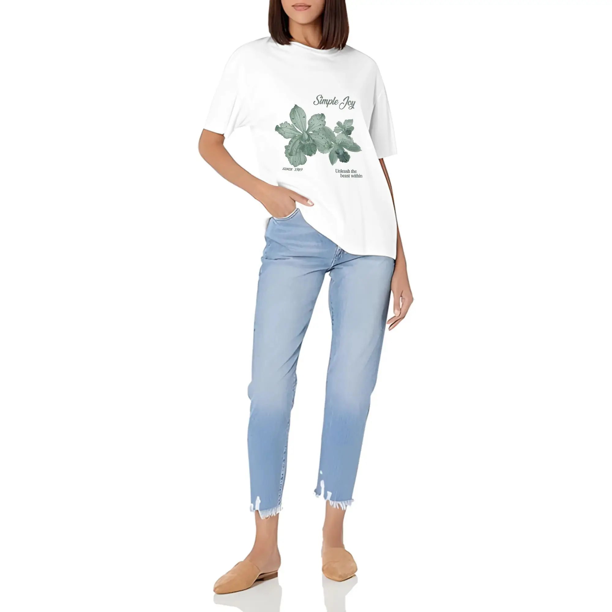 Letter & Floral Print T Shirts Fashionable And Versatile Option For Women Graphic Tee Suitable For Vacation Wear