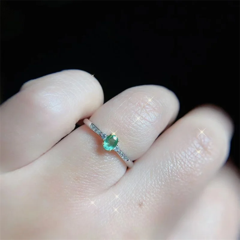 Authentic S925 Sterling Silver Real Natural Genuine Emerald Adjustable Size Ring for Women  4x3mm with Certificate Anniversary