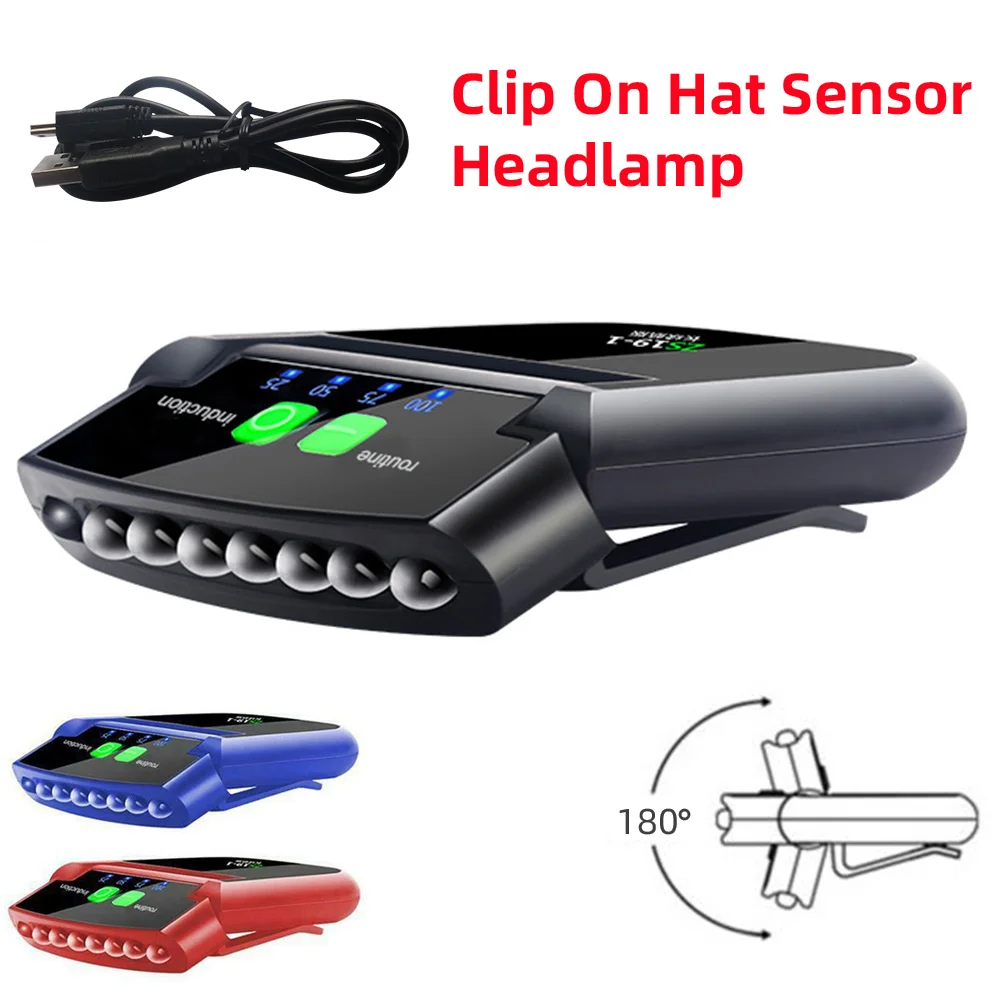 LED Sensor Headlamp Mini Hat Clip Cap Light Fishing Headlight USB Rechargeable Adjustable Angle Camping Headlamp Work Light