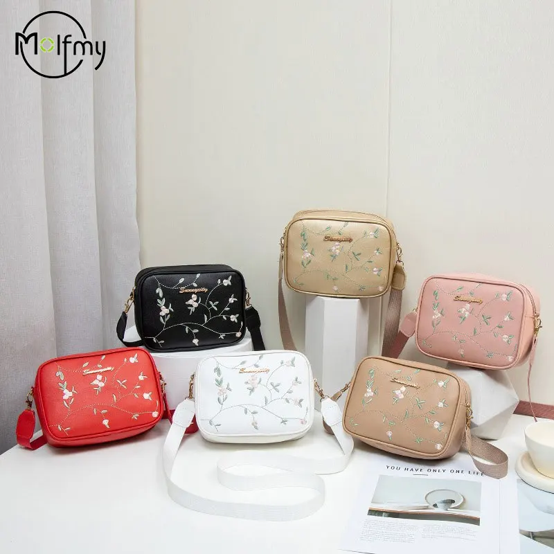 

Embroidered Ladies Hand Bags Fashion Pu Small Adjustable Shoulder Strap Square Bag Crossbody Handbag Shoulder Purse 2025 New