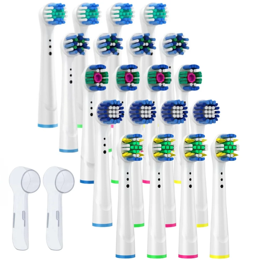 

4PCS Brush Head Refill for Oral B Electric Toothbrush Daily Sensitive Floss Cross Deep Clean Brush Nozzles + 2PCS Hygienic Caps