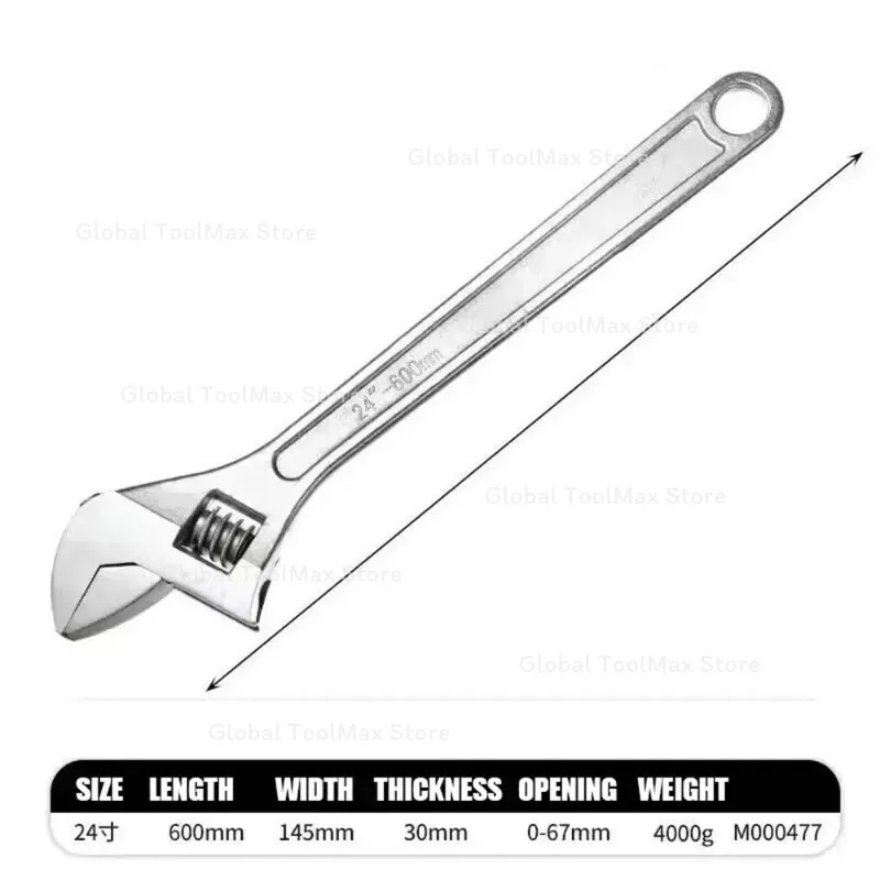 18 24 Inch Adjustable Jumbo Wrench Drop Forged Chrome Plated for Car Repair Plumbing Heavy Duty Spanner Tool