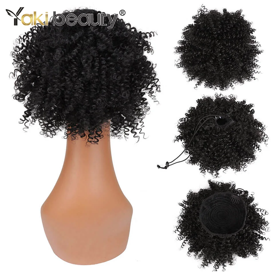 Synthetische Afro Puff Curly Chignon 12 Zoll kurze verworrene lockige Kordelzug Pferdeschwanz Haarverlängerung Haarteile für Frauen – Detail 3