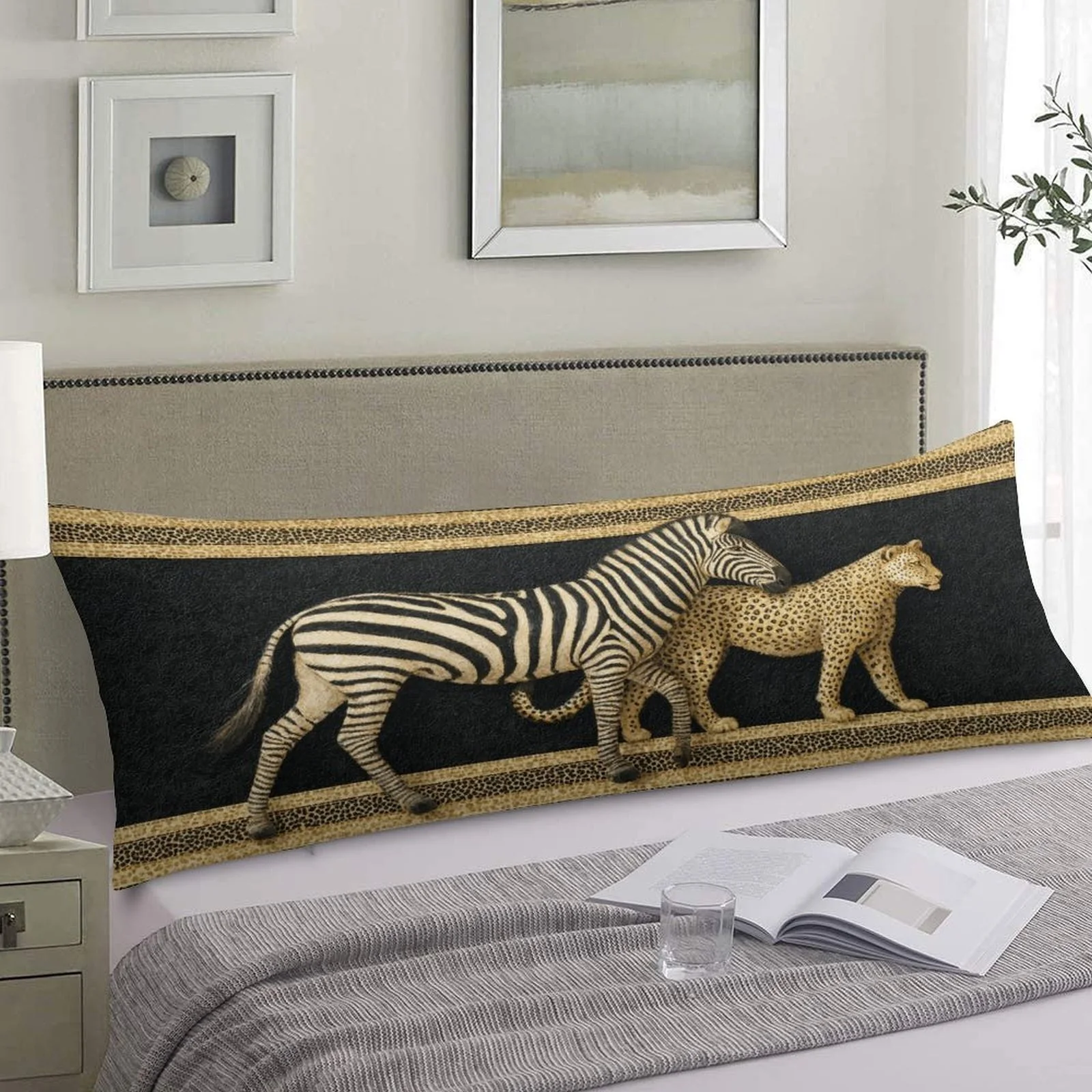 Zebra and Leopard Print Design Pillowcase, Fashionable Trendy Plush Long Pillow Cover, Soft and Comfortable Double-Sided Printed