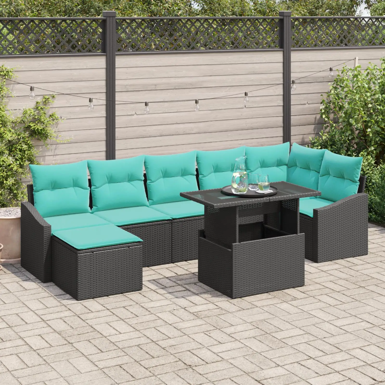 

8 Piece Outdoor Sofa Set with Cushions Black Rattan Garden Furniture