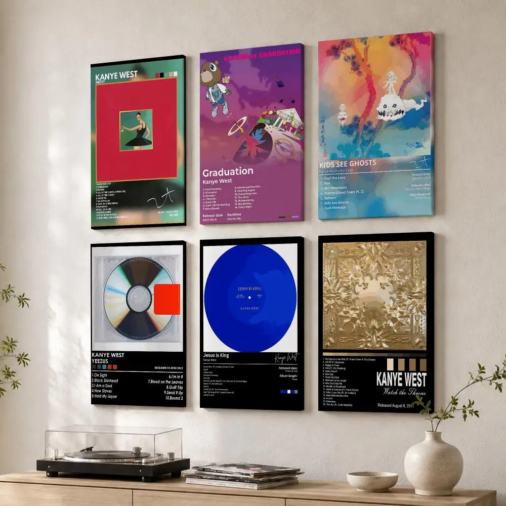K-Kanye West Rapper Album Framed Wall Painting Wood Canvas Poster For Living Room Bedroom Hallway Office Home Decor Gift