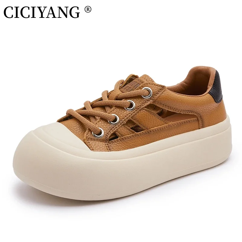 

CICIYANG Fashion Women Flat Platform Shoes Summer Sneakers Soft Comfort Lace-Up Hollow Out Breathable Shallow Casual Cool Shoes