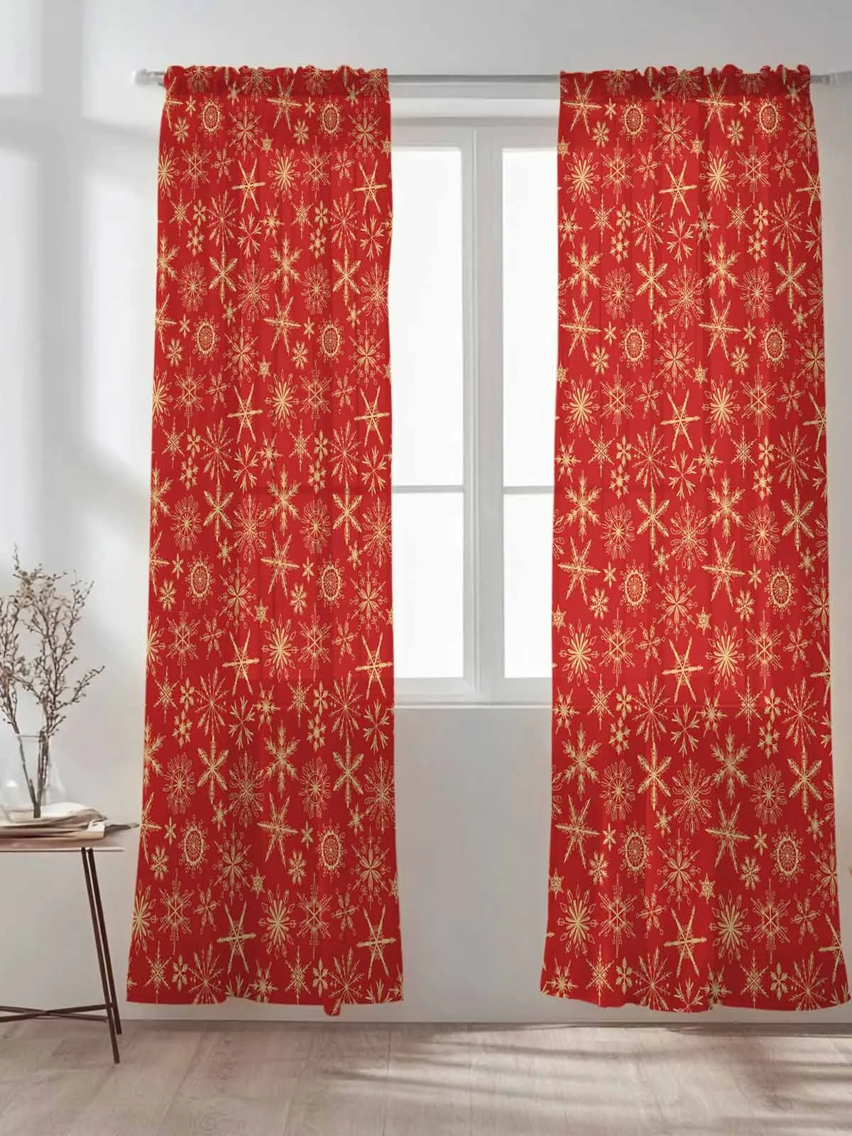 

Christmas Simple Red Snowflake Tulle Sheer Curtains for Living Room Bedroom Kitchen Decoration Voile Organza Curtains