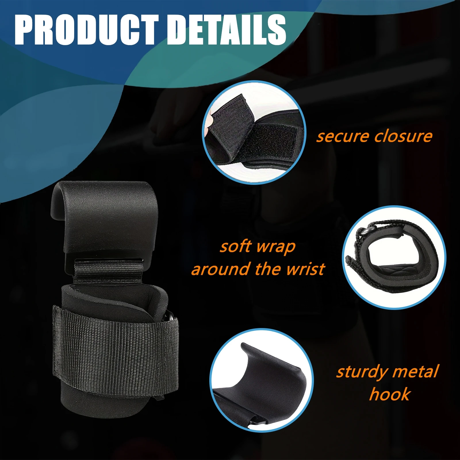 1 Pair Premium Wristband with Hook - Supports Intense Pull-up Exercises, Enhances Weight Lifting Performance