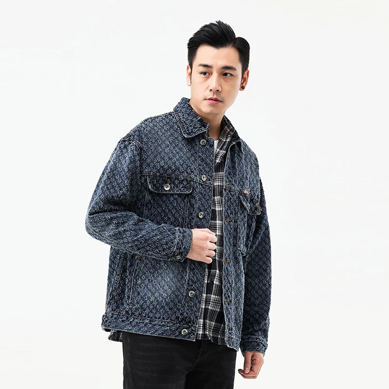 High-End Denim Jacket for Men 2024 Autumn Winter Men's Wear Street Trend Casual Jacquard Embroidery Design Fashion Y2K Clothes