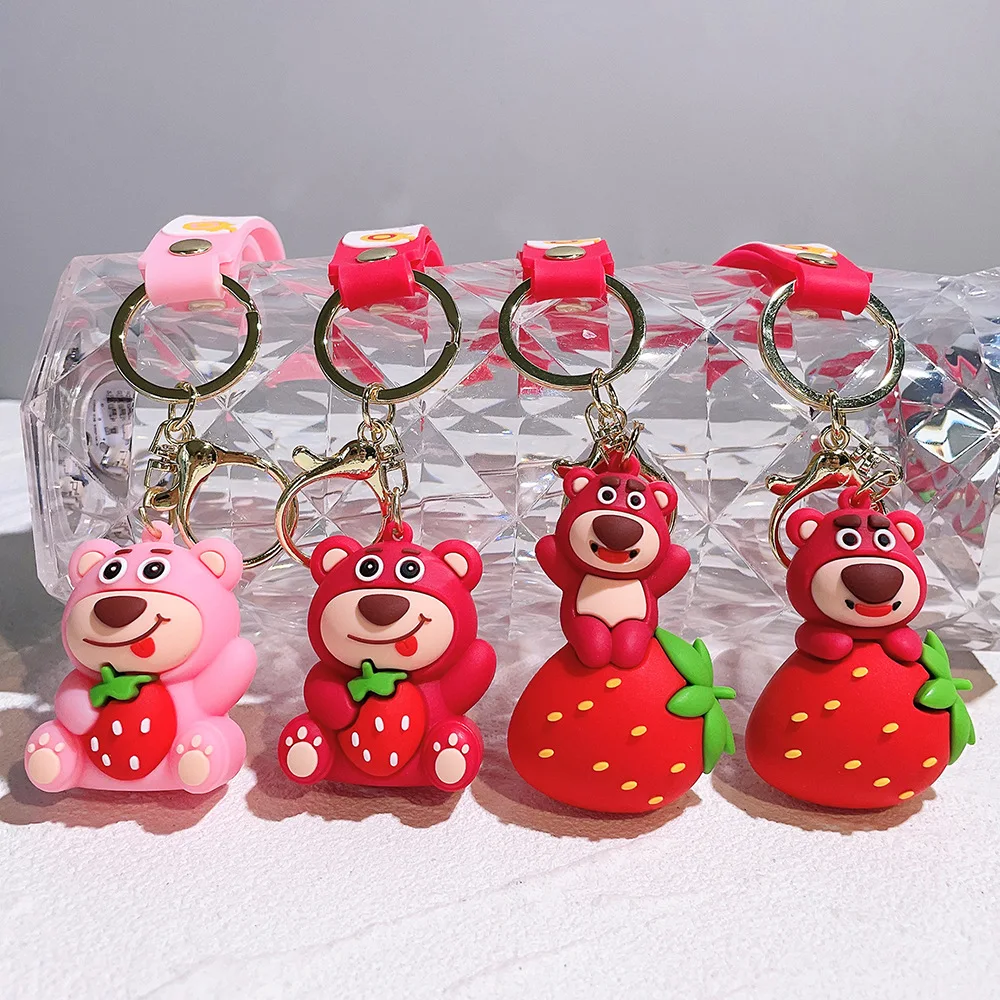 2025 New Cartoon Doll Lotso Strawberry Bear Car Bag Pendant Keychain Christmas Halloween Birthday Gift