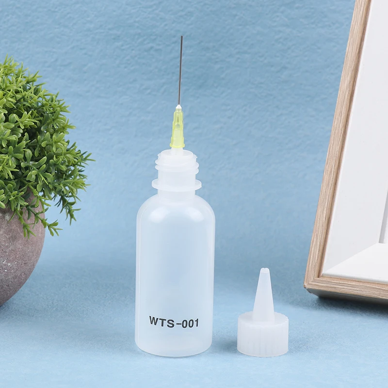 Botella de Alcohol líquido de plástico WTS-001 con aguja para dispensador de colofonia, pasta fundente de soldadura para reparación de soldadura de PCB de teléfono, 50ML, 1 unidad