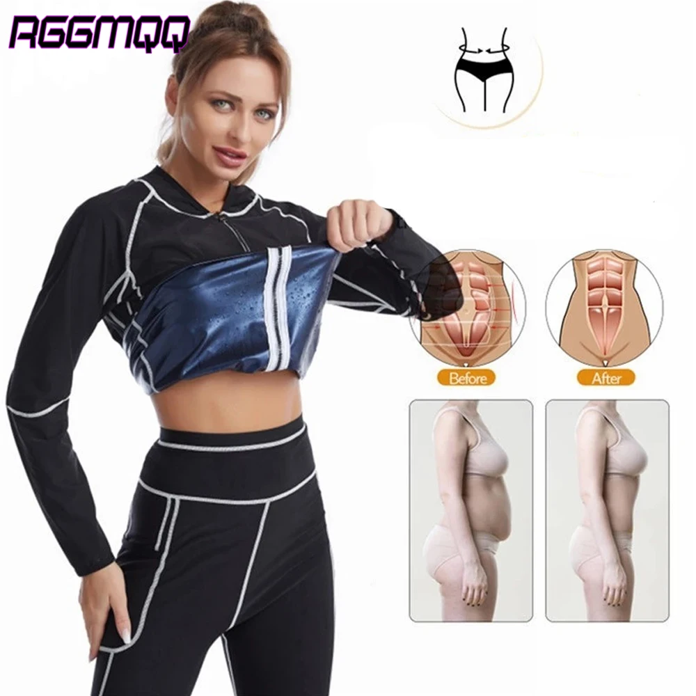 

RGGMQQ Sauna Suit for Women Sweat Jacket Gym Workout Vest Sweat Suits- Sweatshirt Top&Pants Sweat Sauna Suit Workout Body Shaper